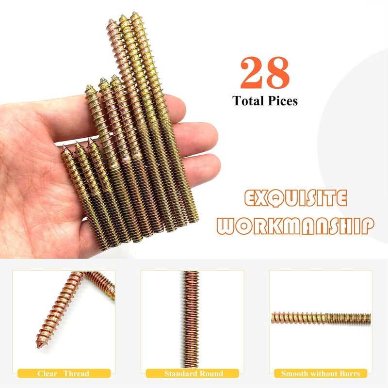 Matrelt 28 Pack 1/4-20" Hanger Bolts - 3 Sizes, 2-4 Inch Double Headed Bolts - Wood Dowel Screw Self-Tapping Screw Hanger Bolts for Furniture - Image 4